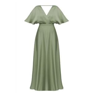 Undress Solene Sage Green Satin Maxi Dress Size L NWT Formal Flutter Sleeve
